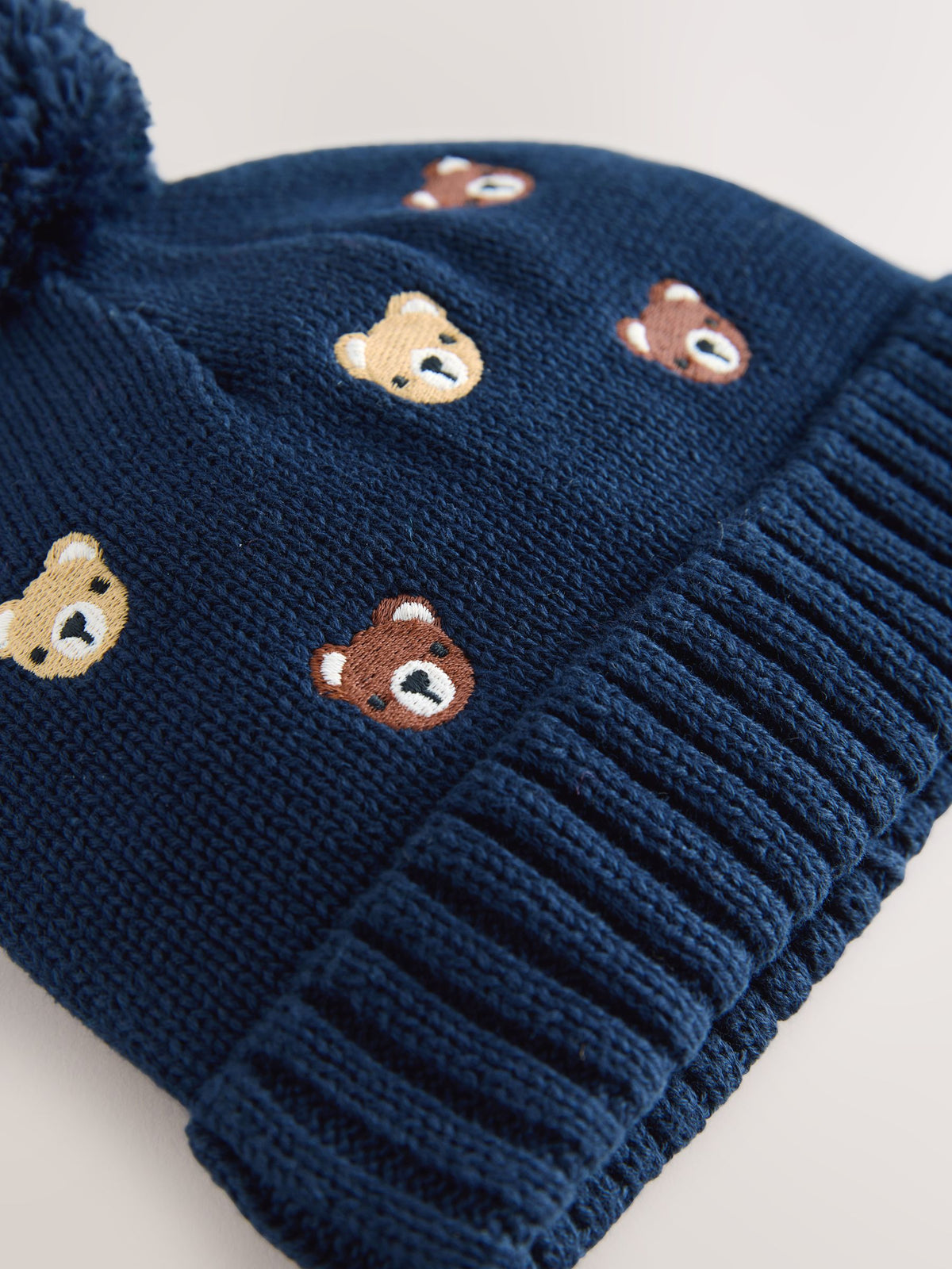 Navy Bear All Over Embroidered Baby Hamish and Friends Knitted Hat (0mths-2yrs) - image 3