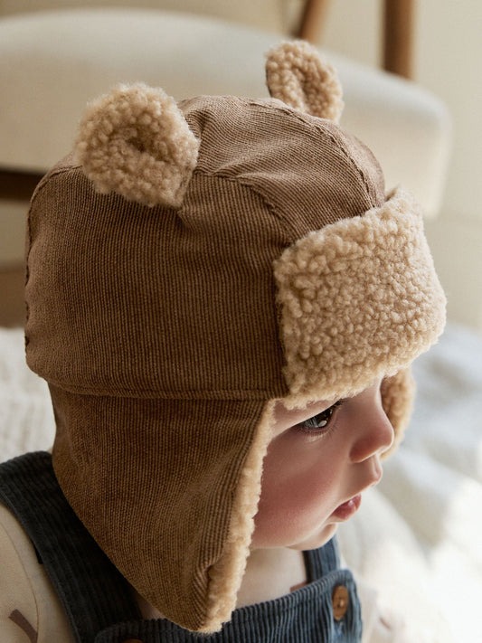 Tan Brown Borg Eared Baby Trapper Hat (0mths-2yrs) image 3