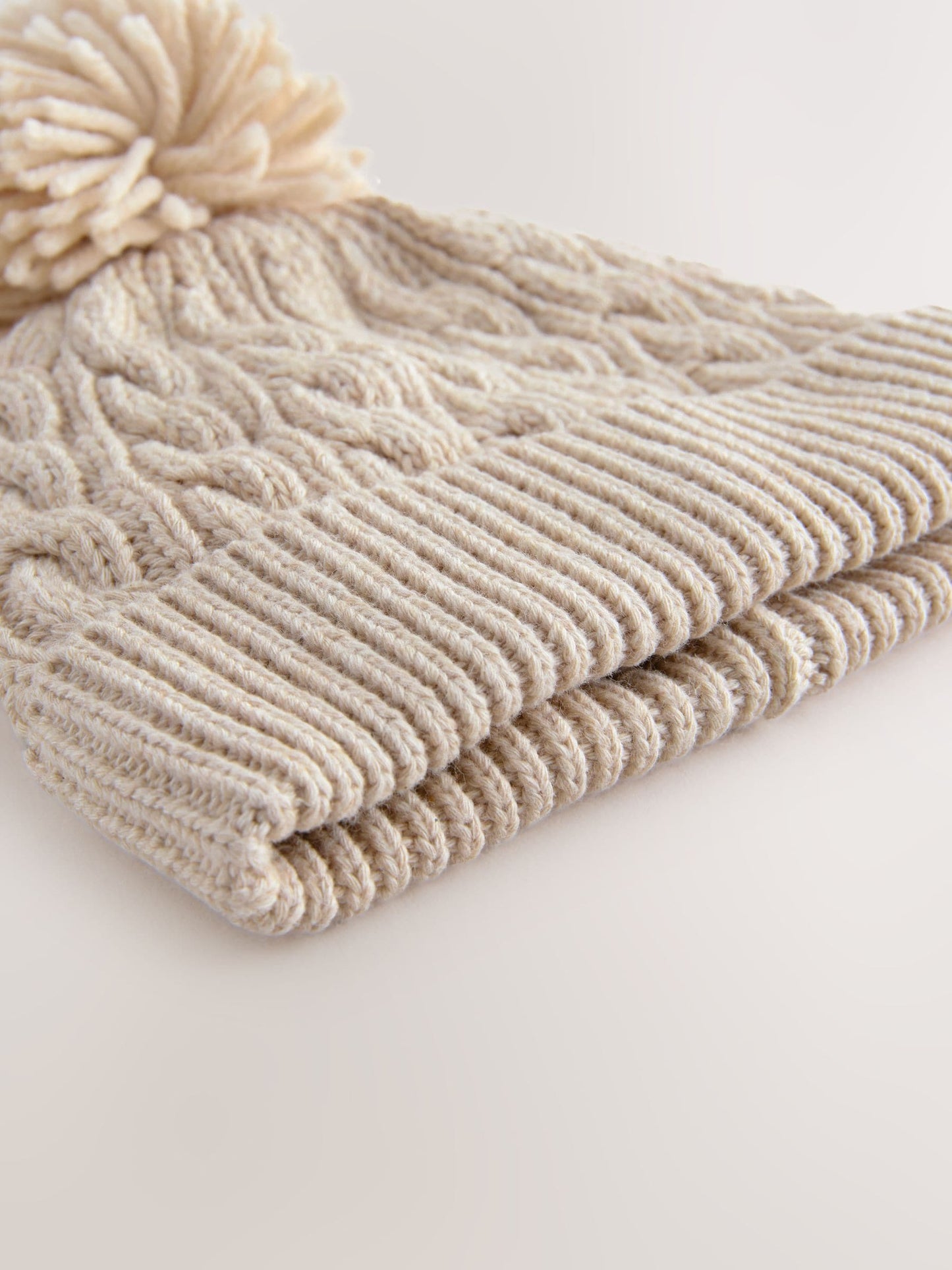 Cream Knitted Cable Pom Beanie