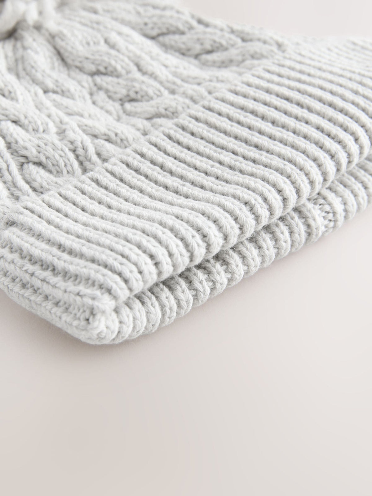 Grey Knitted Cable Pom Beanie - image 4