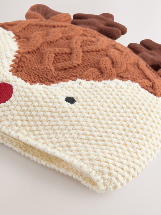 Natural Reindeer Baby Christmas Knitted Hat