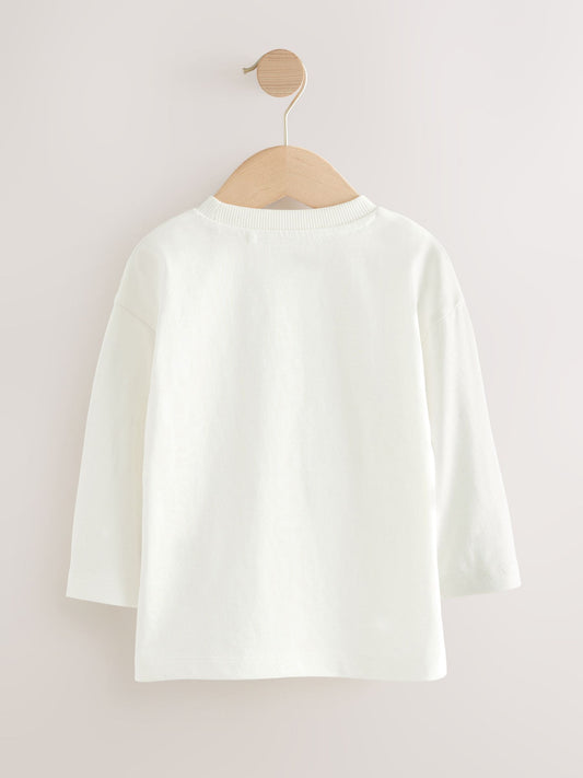 White Slogan Long Sleeves Semi Plain T-Shirt (3mths-7yrs) image 3