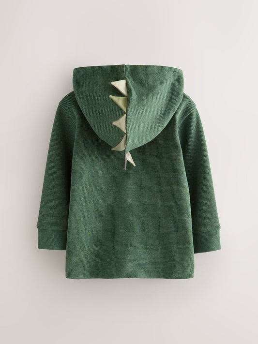 Khaki Green Textured Jersey Dino Spikes Hoodie (3mths-7yrs)