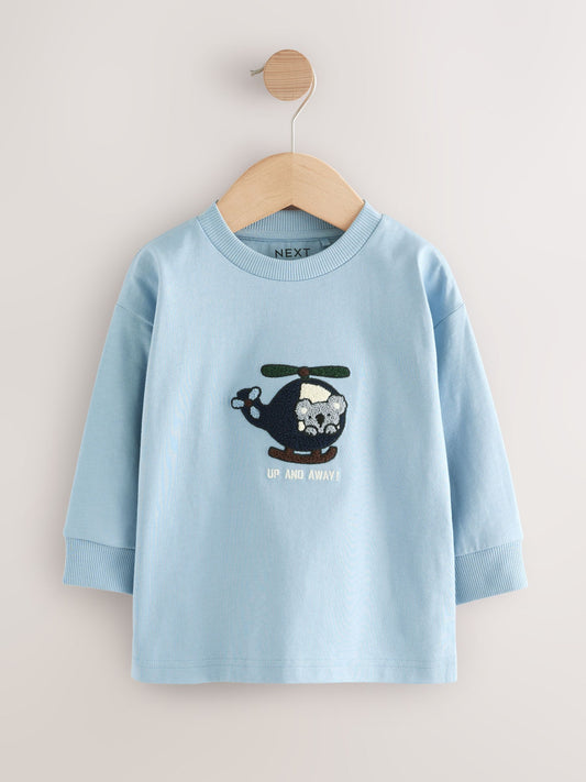 Blue/Ecru Animal Transport Long Sleeve Appliqué T-Shirts 3 Pack (3mths-7yrs) image 3