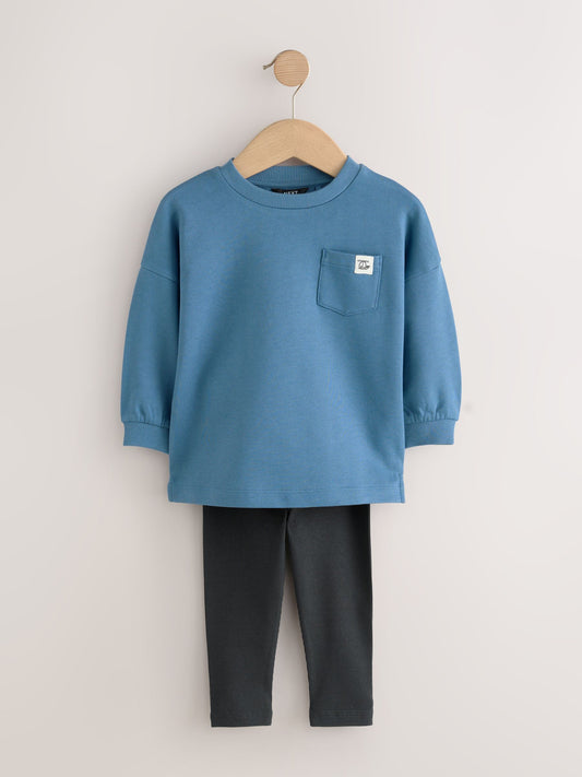 Blue/Stone/Green Long Sleeve Top and Leggings Set 3 Pack (3mths-7yrs) image 3