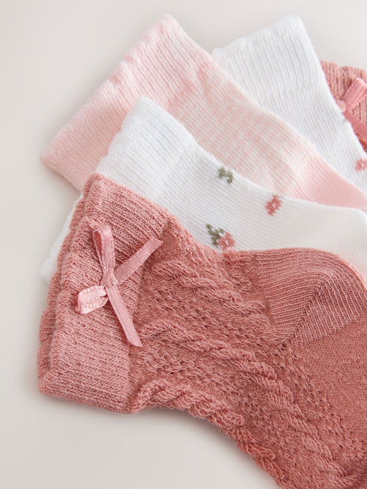Pink Ditsy Cable Baby Socks 5 Pack (0mths-2yrs) image 2