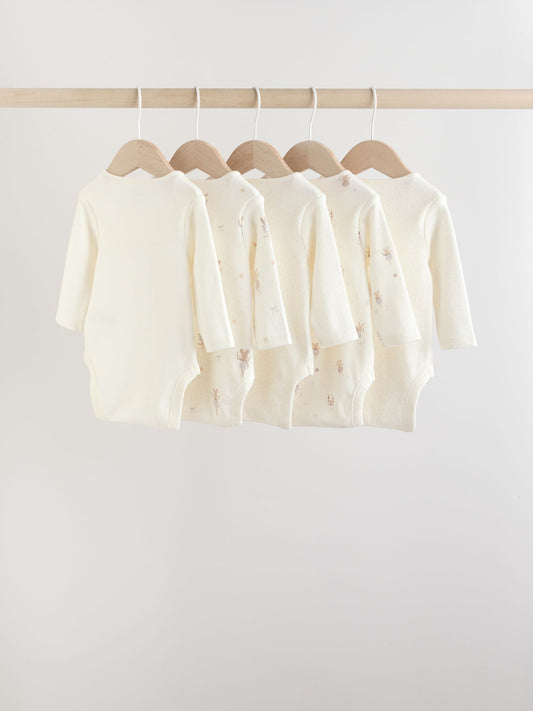 Ecru Fairy Mouse 5 Pack Long Sleeve Baby Bodysuits image 2