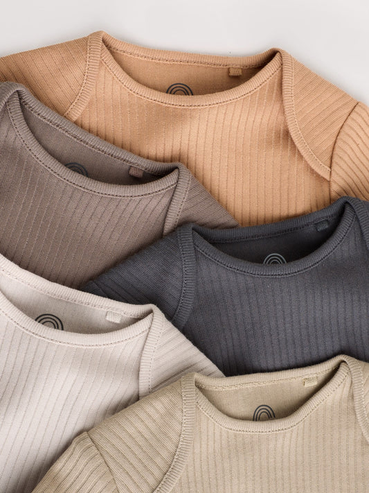 Brown Long Sleeve Baby Bodysuits 5 Pack image 3