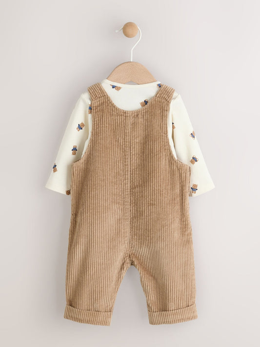 Tan Brown Bear Cord Dungarees and Bodysuit Baby Set (0mths-2yrs)