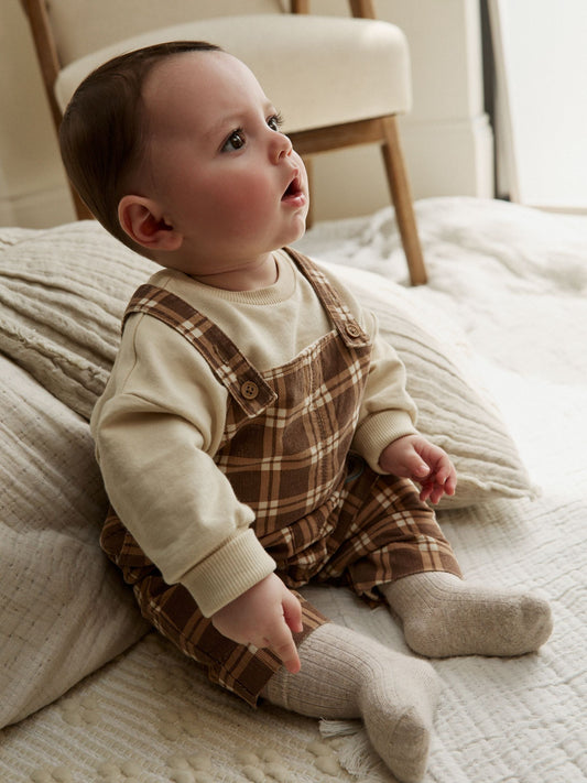 Brown Check Baby Cord Dungaree and Bodysuit Set (0mths-2yrs)