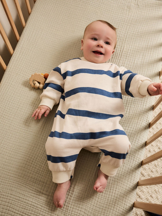 Blue Stripe Baby Sweat Romper (0mths-3yrs) image 2