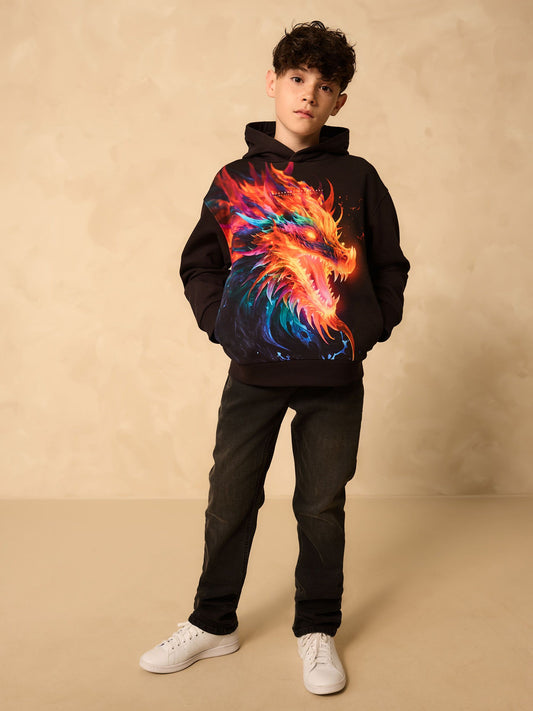 Black Dragon Older Boys Graphic Print Hoodie (3-16yrs)