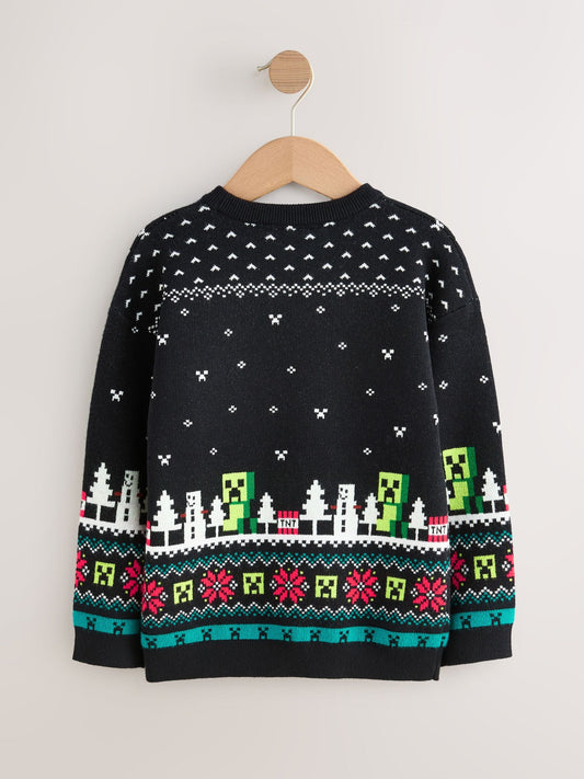 Black Minecraft Christmas Jumper (3-16yrs)
