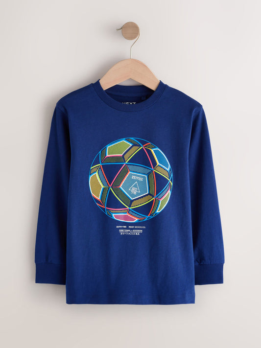 Dsiney Kidz - Blue/Teal/Black Football Relaxed Fit Graphic Print Long Sleeve T-Shirts 3 Pack (3-16yrs) image 2