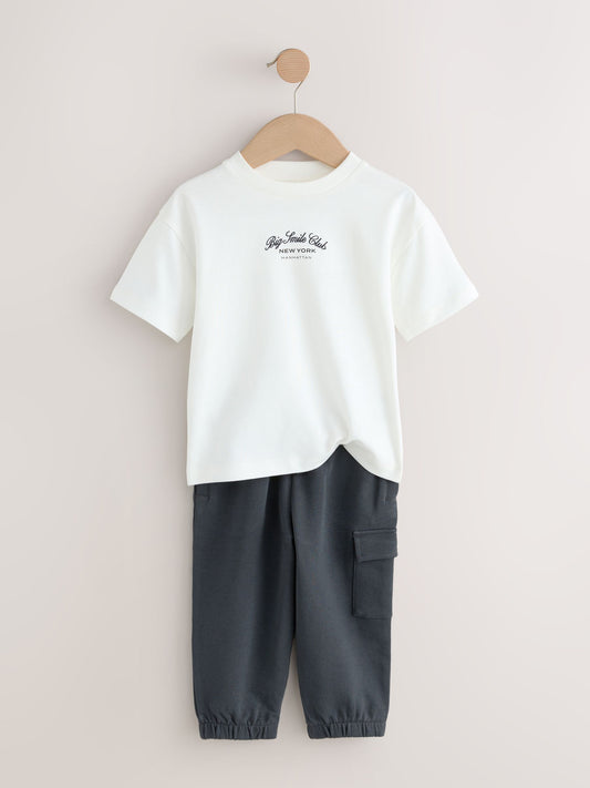 White/Black Short Sleeve T-Shirt and Utility Joggers Set (3mths-7yrs) image 3