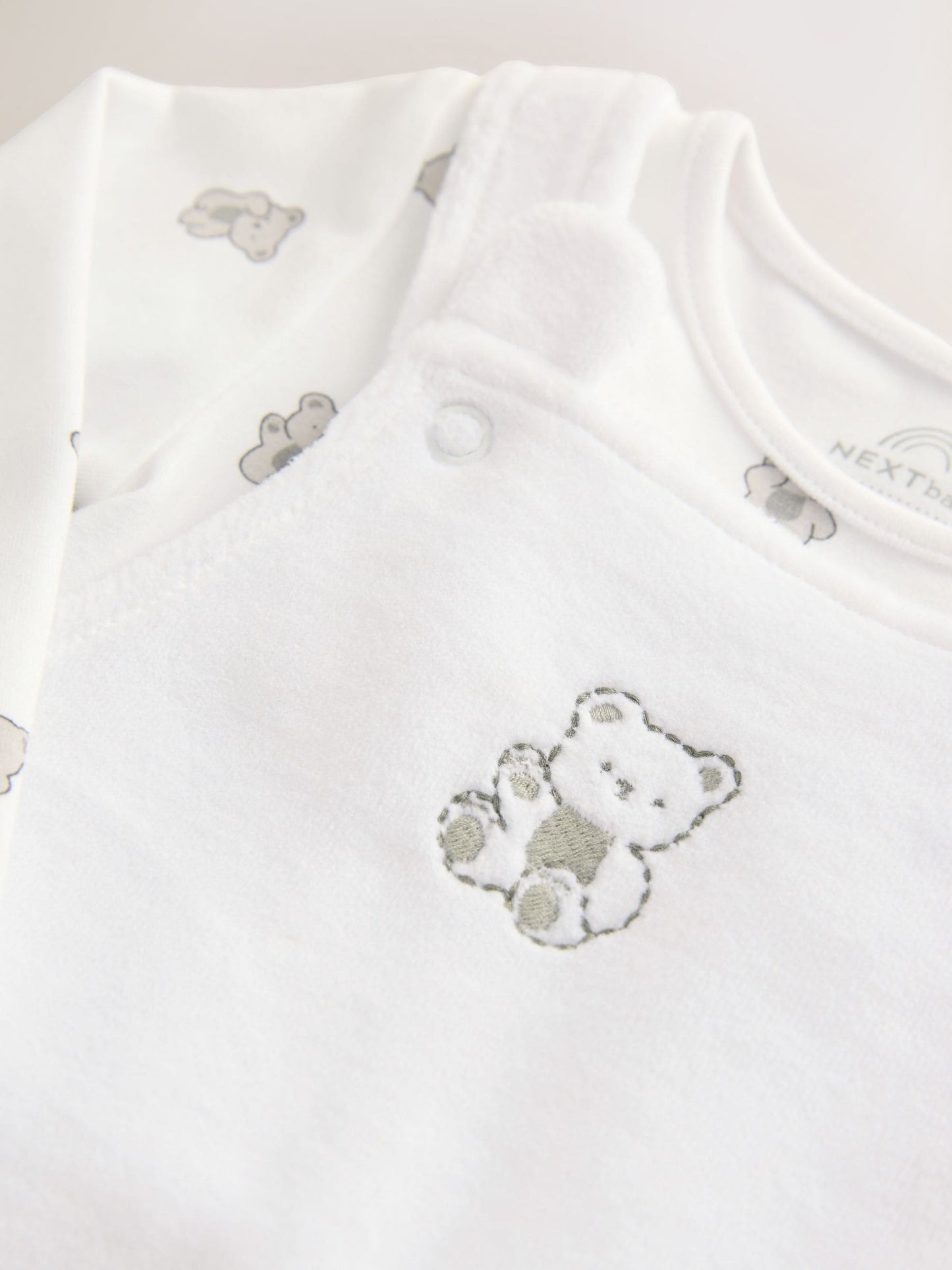 White Bear Velour Dungarees and Bodysuit Baby Set (0-12mths)