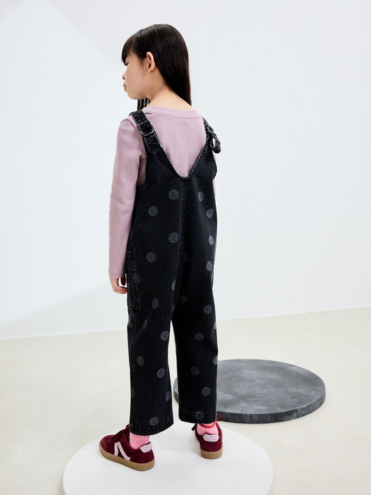Grey Polka Dot Slouchy Dungarees (3-16yrs)