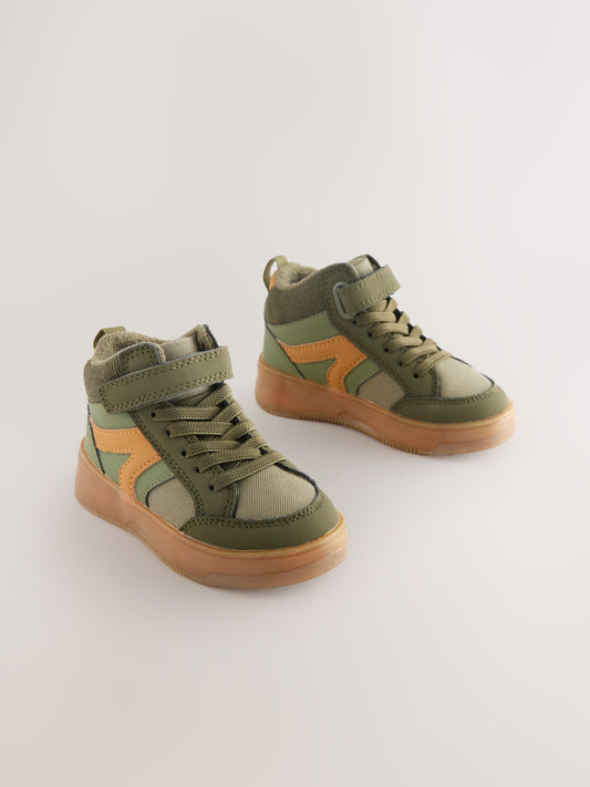 Green Khaki Touch Fastening Elastic Lace Hi Top Trainers image 2