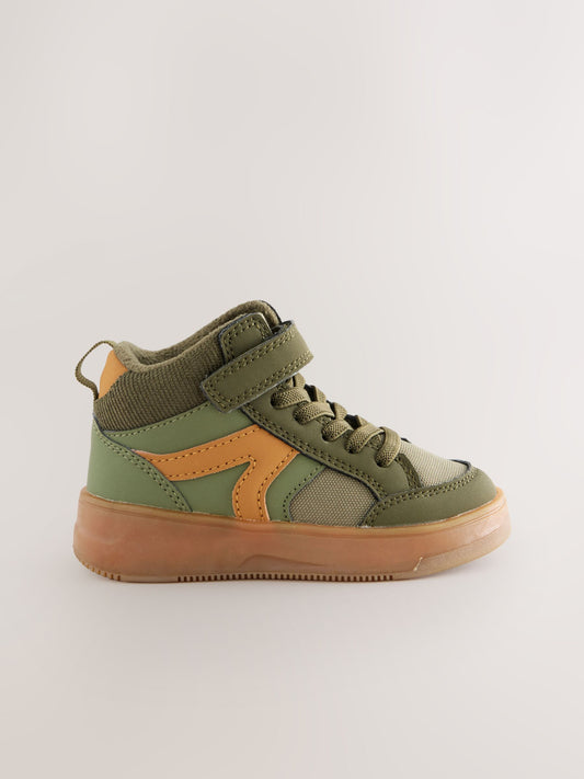 Green Khaki Touch Fastening Elastic Lace Hi Top Trainers image 2