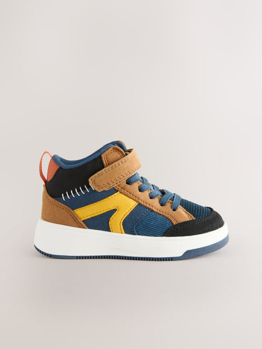 Navy/Tan Colourblock Touch Fastening Elastic Lace Hi Top Trainers image 2