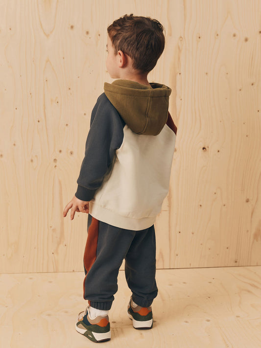 Ecru Off White and Charcoal Grey Colourblock Hoodie and Joggers Set (3mths-7yrs)