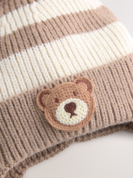 Tan/Cream Bear Ear-Cover Pom Beanie Hat (3mths-10yrs) image 3