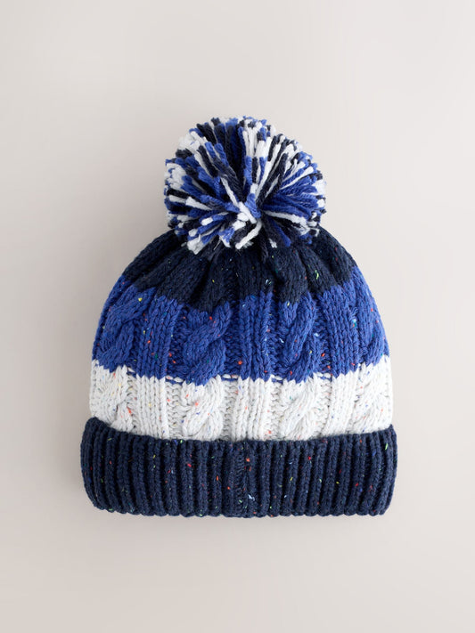 Blue/White Stripe Pom Beanie Hat (3mths-16yrs) image 3