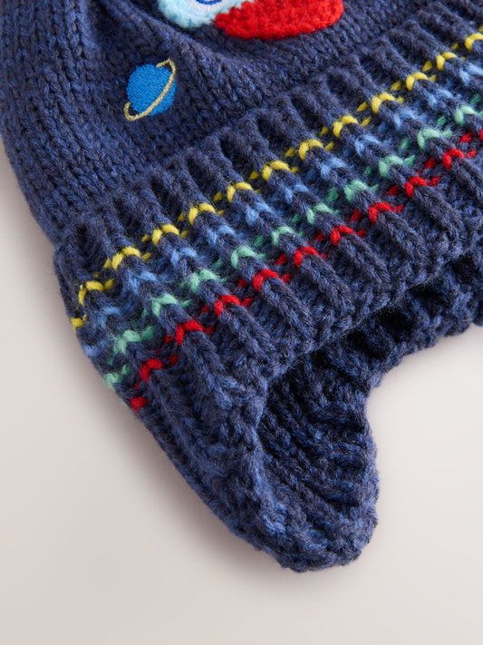 Navy Rocket Ear-Cover Pom Beanie Hat (3mths-10yrs) image 3