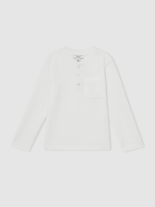 Dsiney Kidz - Reiss White David 3-9 yrs Cotton-Blend Waffle Henley T-Shirt image 2