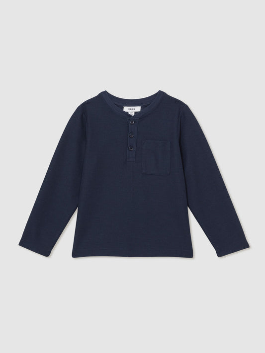 Dsiney Kidz - Reiss Navy David 3-9 yrs Cotton-Blend Waffle Henley T-Shirt image 2