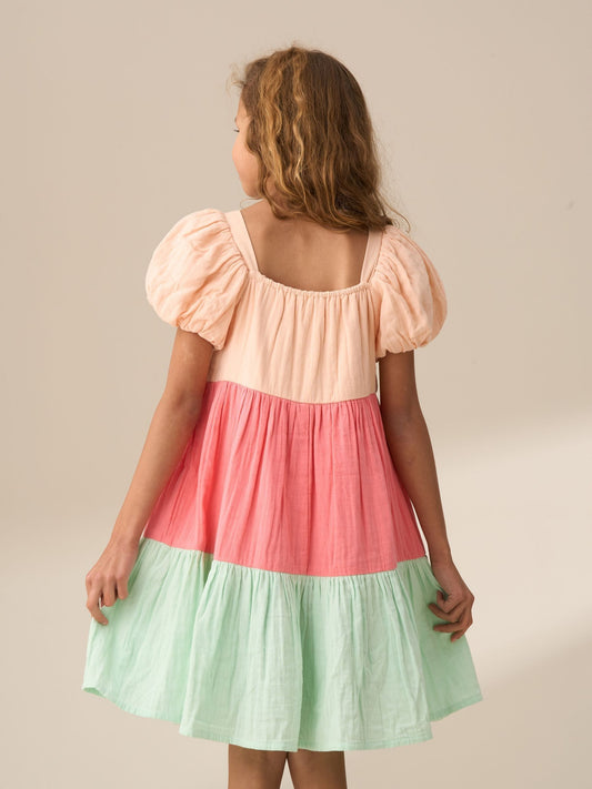 Dsiney Kidz - Angel & Rocket Pink Casey Multi Tiered Colourblock 100% Cotton Dress image 2