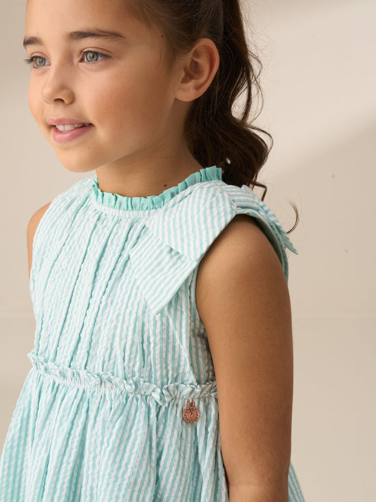 Dsiney Kidz - Angel & Rocket Green Giana Mint Seersucker Stripe 100% Cotton Dress image 2