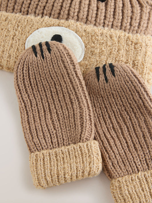 Brown Bear Hat & Mittens 2 Piece Set (3mths-6yrs) image 3