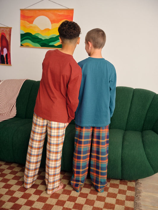 Orange Long Sleeve Woven Check Pyjamas 2 Pack (3-16yrs) image 3