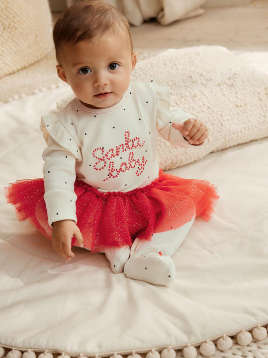 Red/Cream Tutu Santa Baby Sleepsuit (0mths-2yrs)