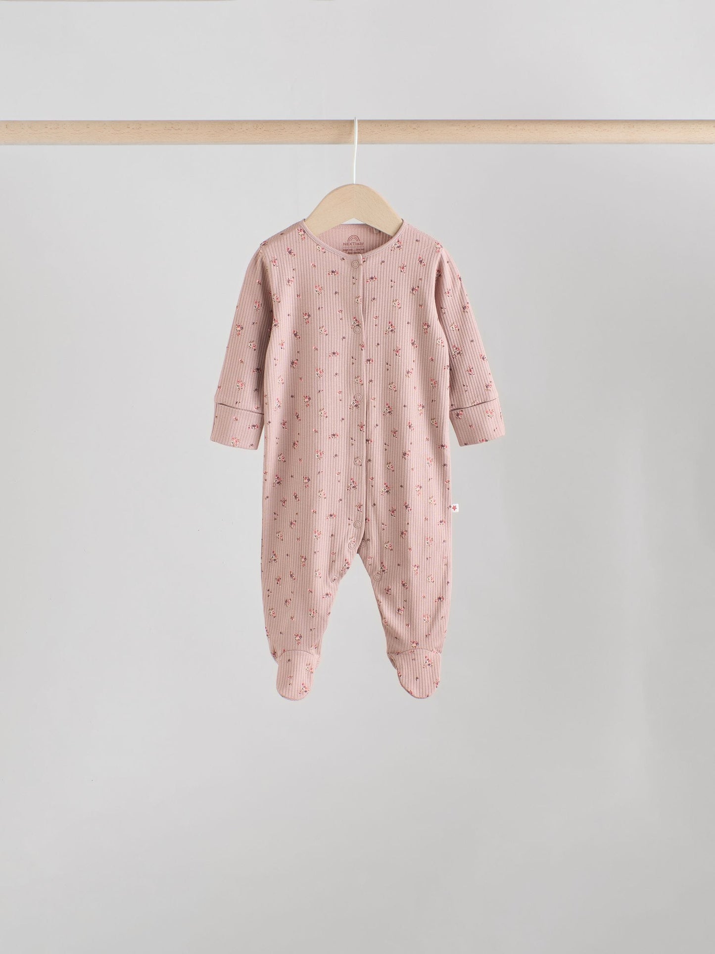 Pink/Rust Ditsy Floral 5 Pack Baby Sleepsuits (0-2yrs) image 9