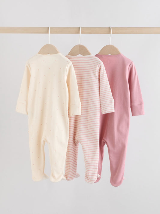 Pink Heart Two Way Zip Baby Sleepsuits 3 Pack (0-2yrs) image 2