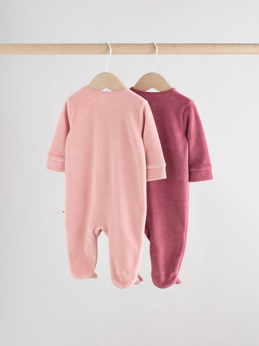 Pink Velour Baby Sleepsuits 2 Pack image 2