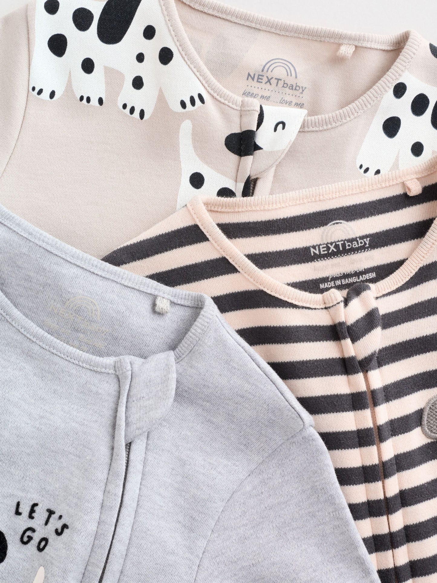 Monochrome Dog Baby Two Way Zip Sleepsuits 3 Pack (0-2yrs)