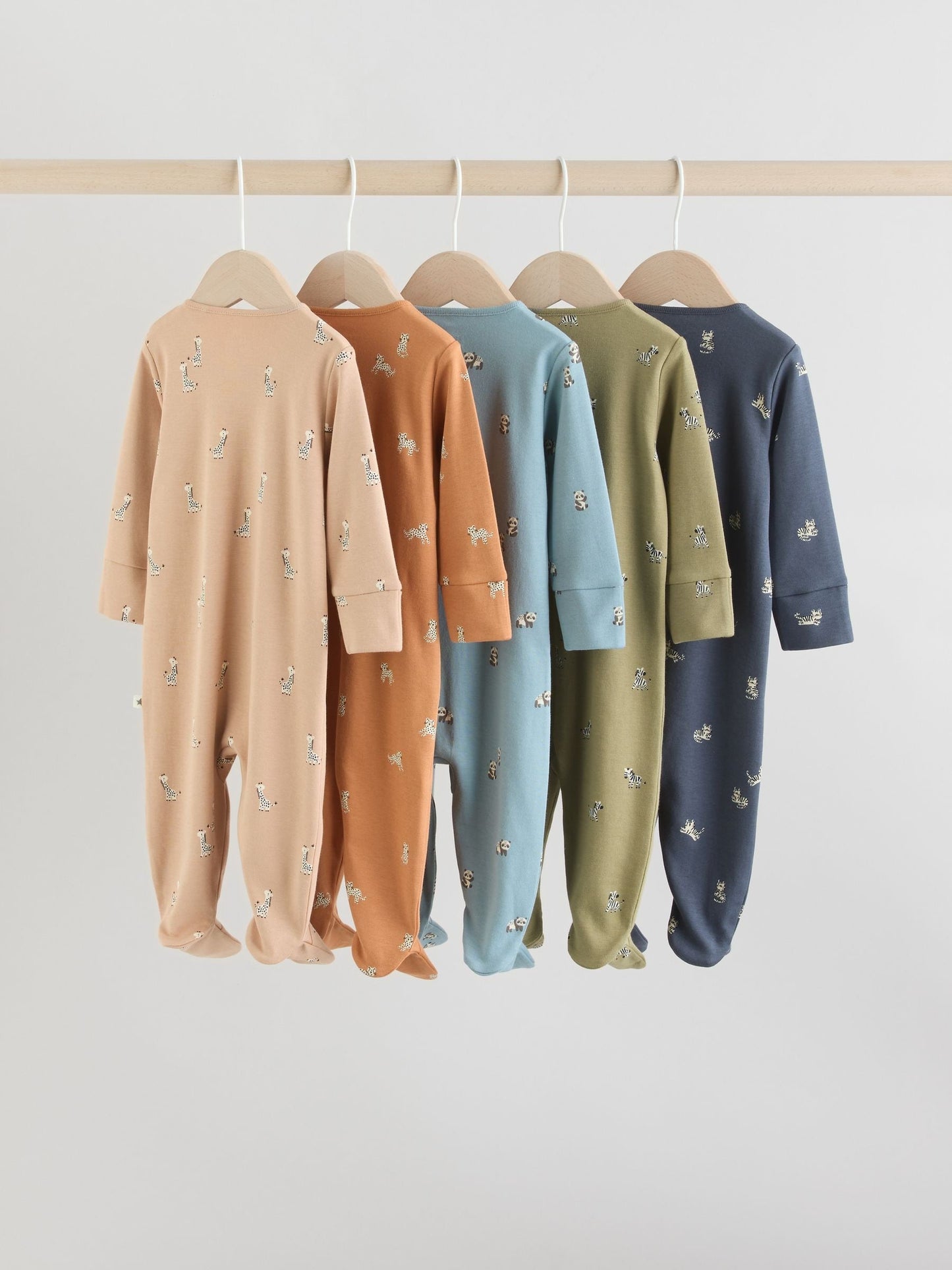 Mineral Blue 100% Cotton Two Way Zip Baby Sleepsuits 5 Pack (0mths-2yrs)