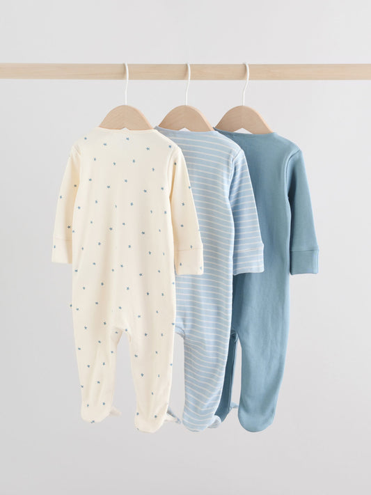 Blue Two Way Zip Baby Sleepsuits 3 Pack (0-2yrs) image 2