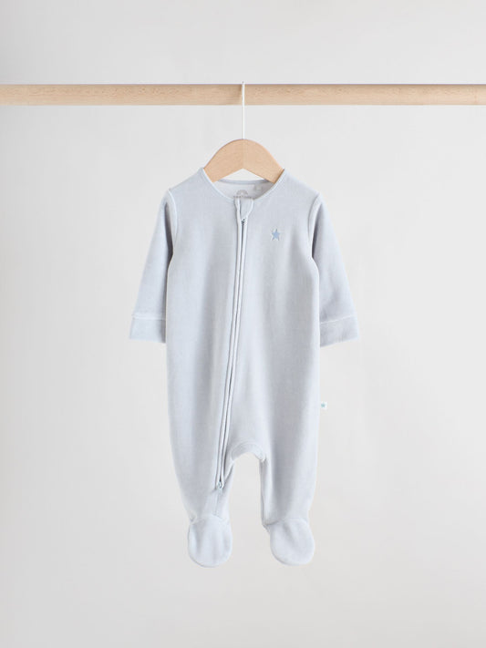 Blue Baby Velour Two Way Zip Sleepsuits 2 Pack (0mths-2yrs) image 2