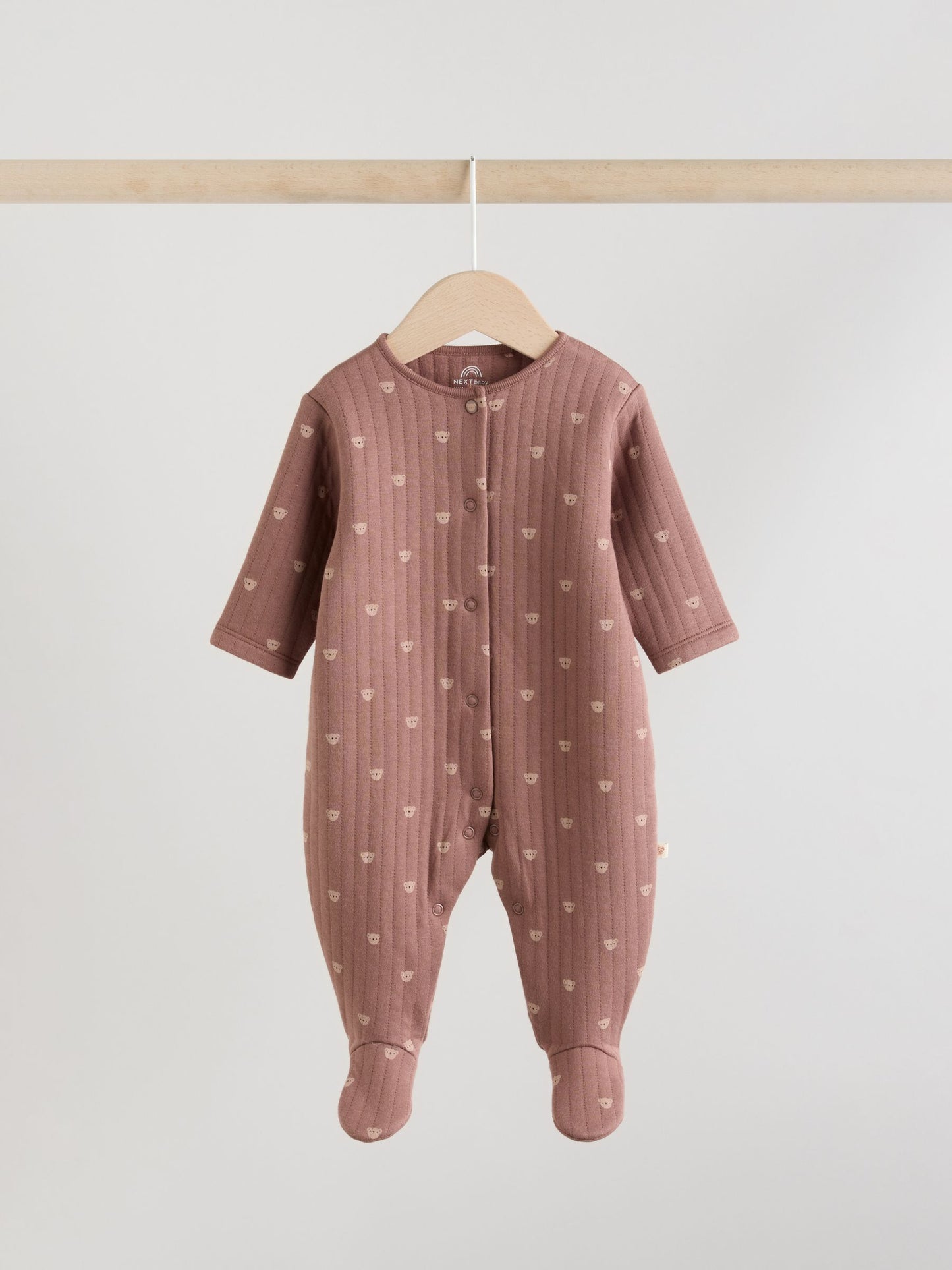 Brown Baby Quilted Bear Sleepsuits 2 Pack image 8