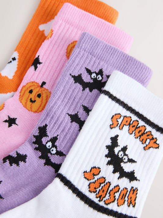 Pink/Orange 4 Pack Halloween Cotton Rich Cushioned Sole Ankle Socks image 3