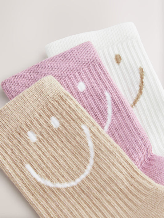 Purple, White and Neutral Cotton Rich Cushioned Sole Ankle Socks 3 Pack image 2