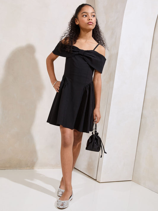 Lipsy Black Bow Bardot Dress (7-16yrs) image 2