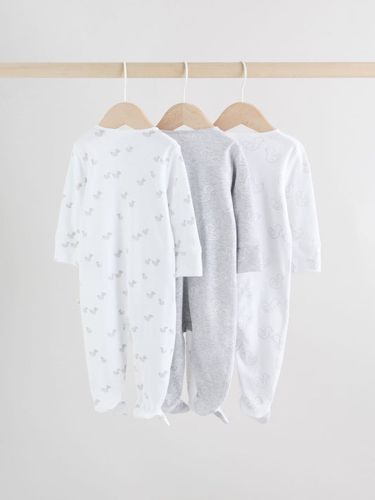 Grey Baby Two Way Zip Sleepsuits 3 Pack (0-2yrs) image 2