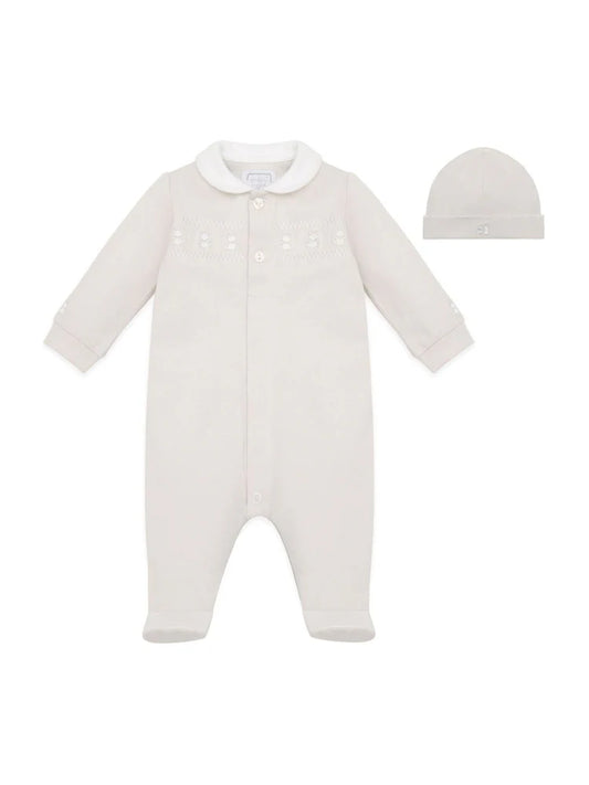 Emile Et Rose Cream Front Open All-In-One With Collar, Emb Teddy Panel & Hat
