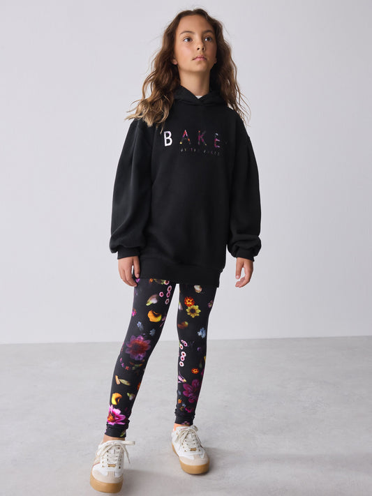 Baker by Ted Baker 2 Piece Longline Black Hoodie and Printed Leggings Set image 2