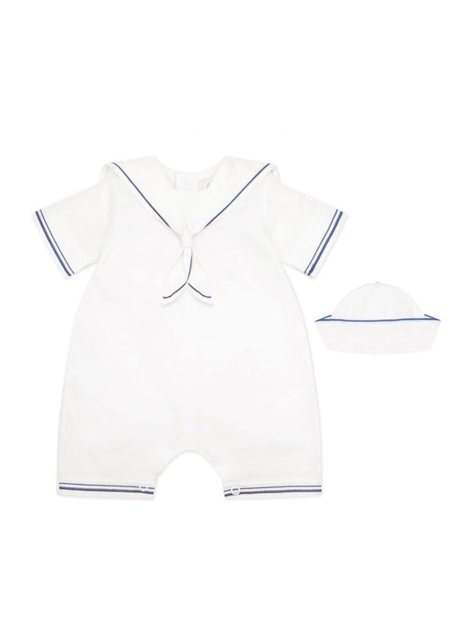 Emile Et Rose White Style Sailor Romper With Collar, Emb & Hat Set image 2